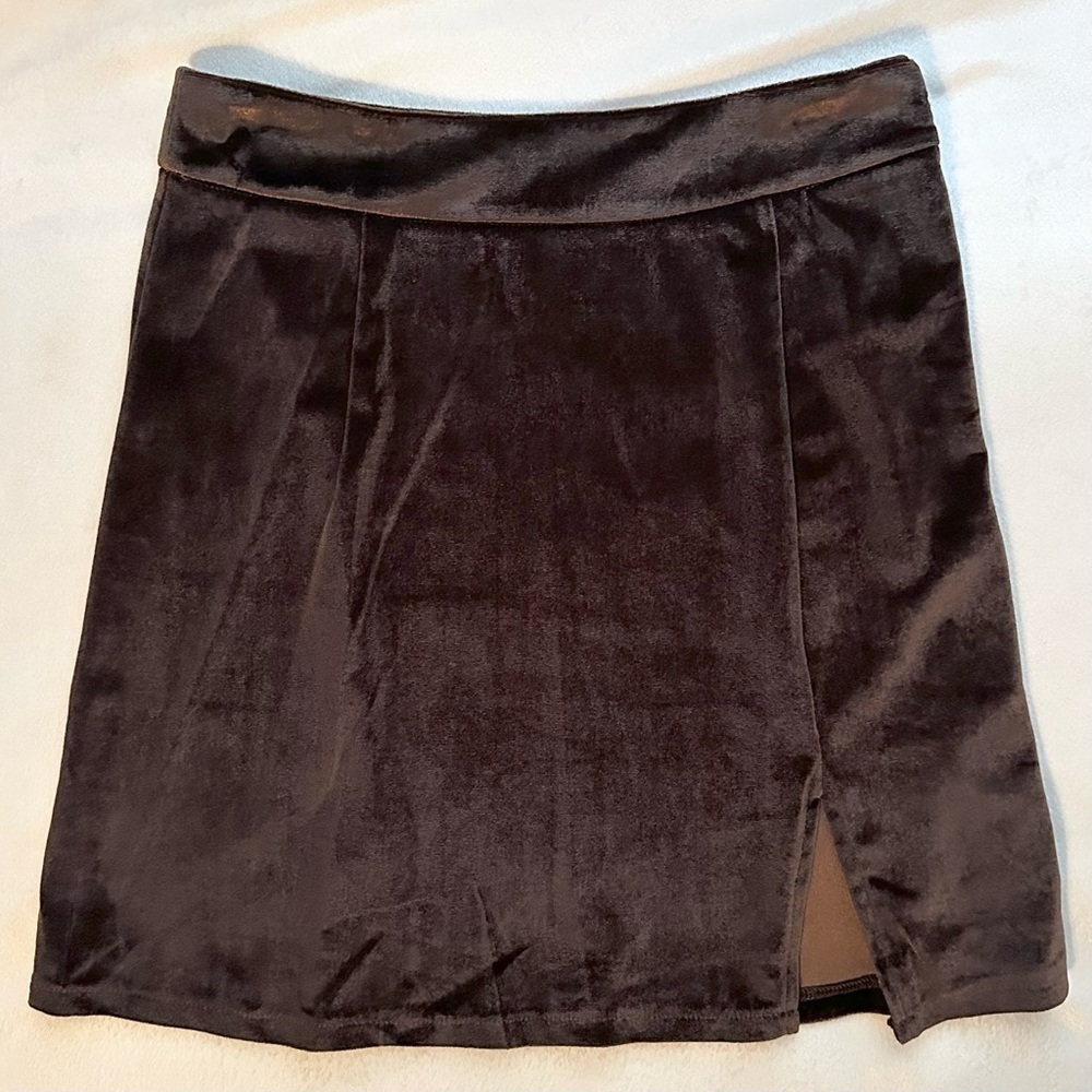Pretty Garbage Velvet Velour Brown Mini Skirt w slit Sz M sexy cute fun party